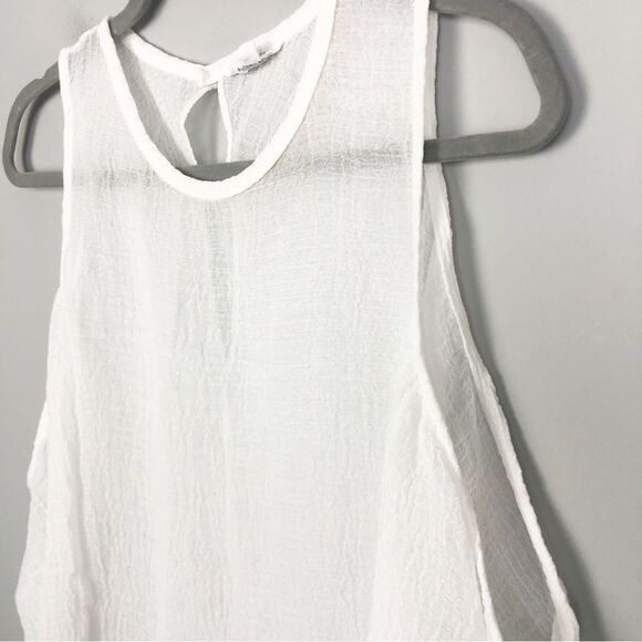 HELMUT LANG | White Sheer Tracetate Sleeveless Top Keyhole Back Women’s Size L - Picture 2 of 9